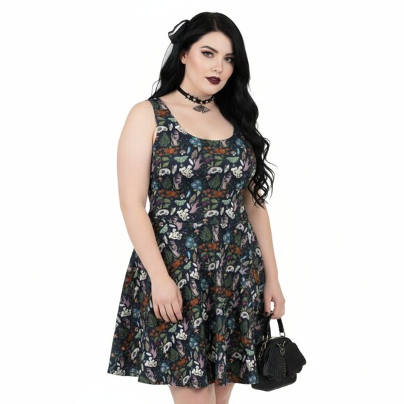 Dark Cottagecore Witchy Floral Fit & Flare Dress - Picture 4 of 14